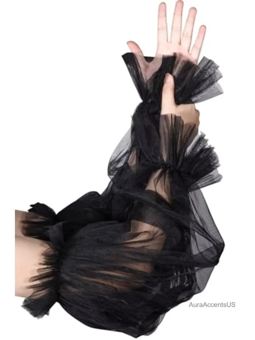 Long Detachable Puffy Sheer Fingerless Tulle Gloves for Wedding Party